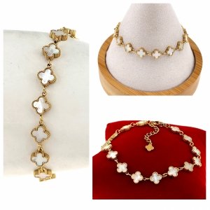 @461 Bransoletka złota 18+3 stal chirurgiczna 316L nierdzewna koniczyna marokańska