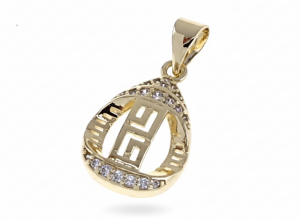 1925i Złota zawieszka błyszcząca pozłacana 14k wzór grecki cyrkonie