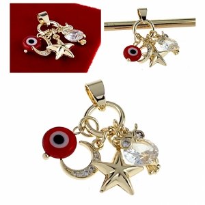 1514 Złota zawieszka błyszcząca pozłacana 14k oko proroka gwiazda księżyc