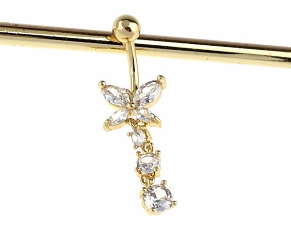 Zlatý pozlacený piercing do pupíku 14k se zirkony