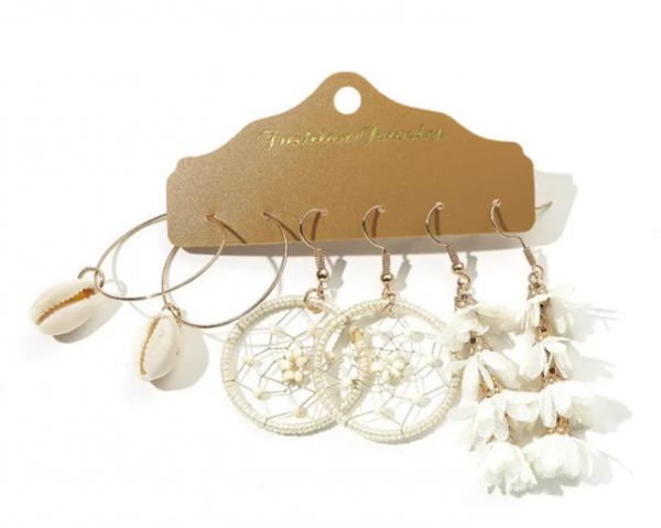 Golden earrings silk flowers