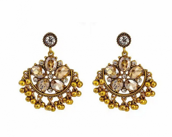 Golden earrings silk flowers