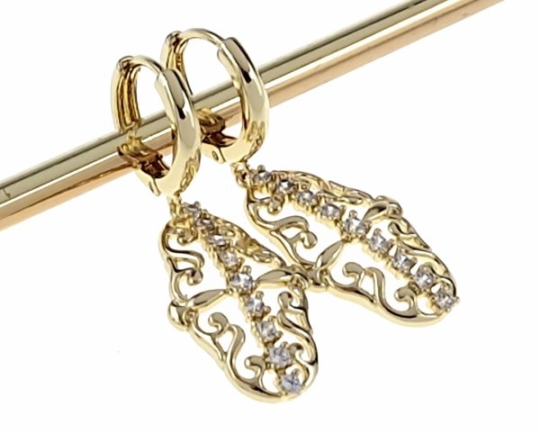 1582 Kolczyki złote pozłacane cyrkonie wiszące 14K Xuping 