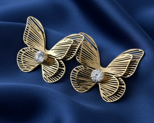 1713 Kolczyki złote stal chirurgiczna 316L wtyczki stal nierdzewna motyl