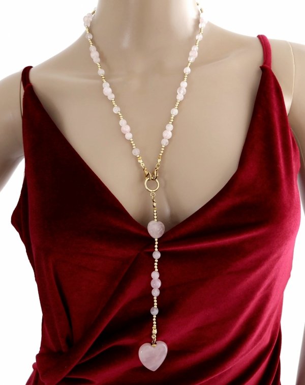 1919L Naszyjnik kwarc różowy kamień naturalny 58cm stal chirurgiczna nierdzewna naszyjnik