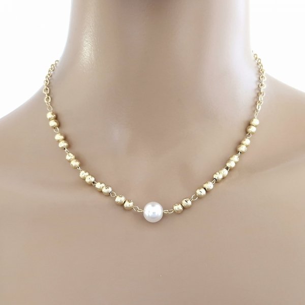 3790 Złoty łańcuszek naszyjnik 40+5cm pozłacany 14k perła