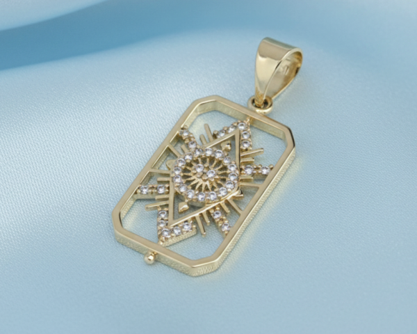 1937h Złota zawieszka błyszcząca pozłacana 14k cyrkonie 