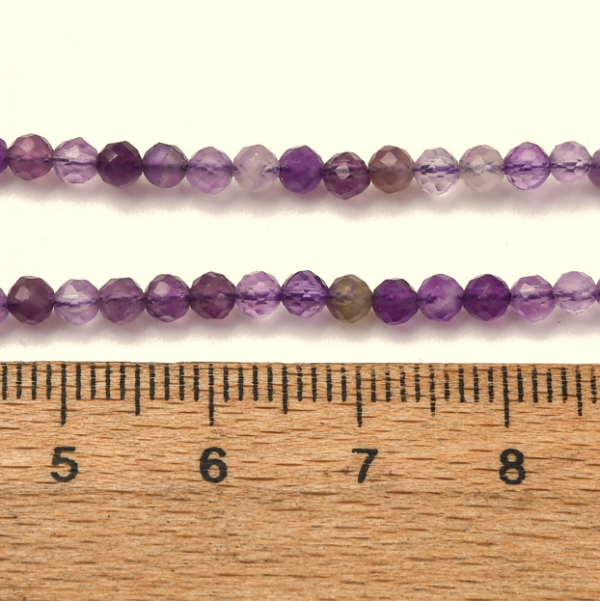 4487 ametyst fasetowany naturalnych koralików ametystowych, okrągłe, 3 mm, otwór: 0,5 mm, ok. 90 szt./sznur, 13,78~14,57'' (35~37 cm)