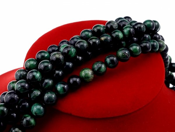 sz245 Koraliki naturalne tygrysie oko klasy B, okrągłe, zielone, 8,5 mm, otwór: 1,2 mm, około 46-48 szt./sznur, 37,5 cm