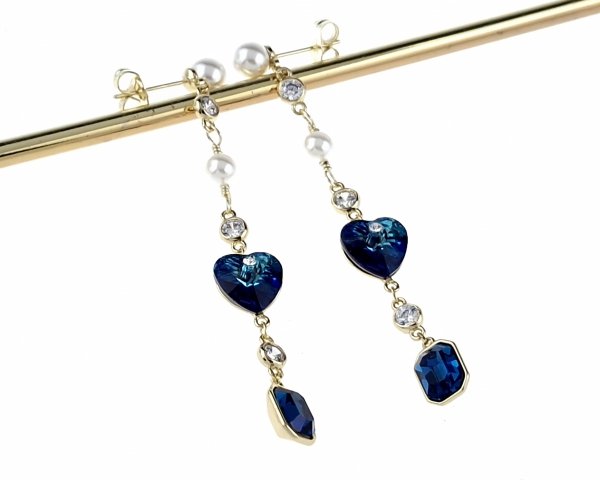 4759 Kolczyki złote pozłacane Austrian Crystal wiszące 14K cyrkonie Xuping serce