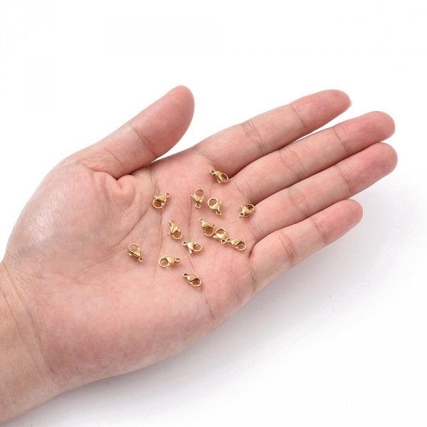 4073 Karabińczyk 10x złoty stal chirurgiczna 11x7x3,5mm do łańcuszka lub bransoletki 