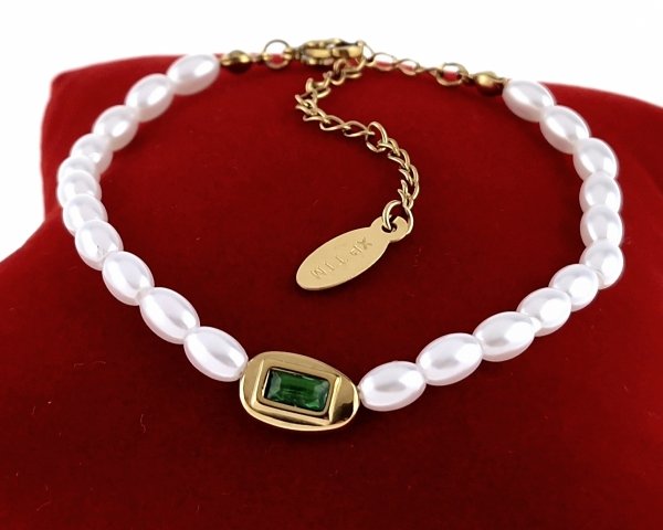 1684 Bransoletka złota 16+5 stal chirurgiczna 316L nierdzewna perełki