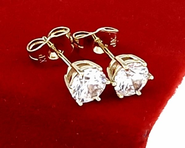 3267 Kolczyki złote pozłacane cyrkonie wtyczki 14K Xuping 6mm 