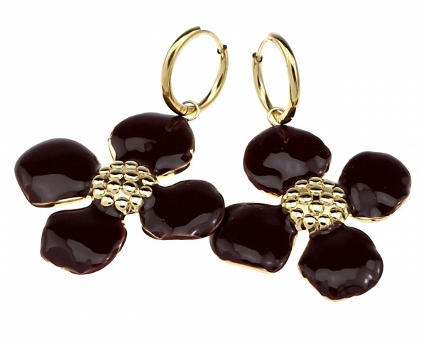 2067 Kolczyki złote stal chirurgiczna 316L nierdzewna wiszące celebrytki kwiatki