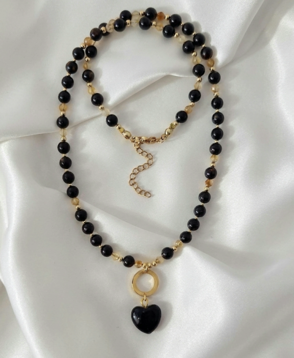 1922a Naszyjnik kamień naturalny Turmalin, Cytryn 50+5cm stal chirurgiczna nierdzewna