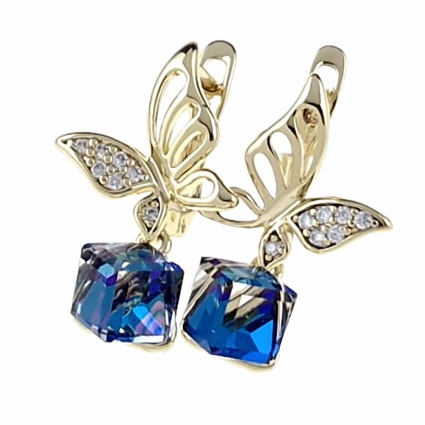 372b Kolczyki złote pozłacane wiszące 14K cyrkonie Austrian Crystal