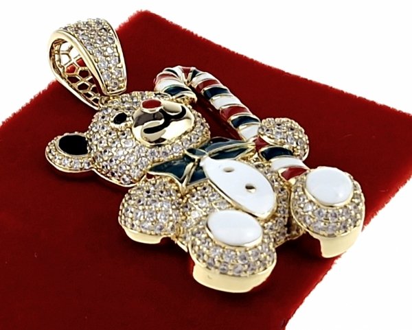 br84 Złota zawieszka cyrkonie błyszcząca pozłacana 14k miś świąteczny