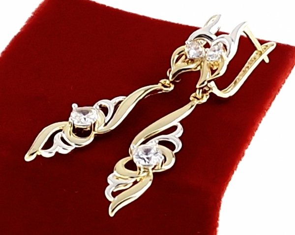 4503c Kolczyki złote cyrkonie eleganckie wiszące pozłacane 14K Bloom
