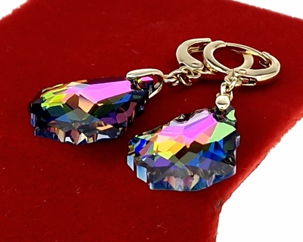 1910 Kolczyki złote Austrian Crystal pozłacane cyrkonie wiszące 14K Xuping Swaro