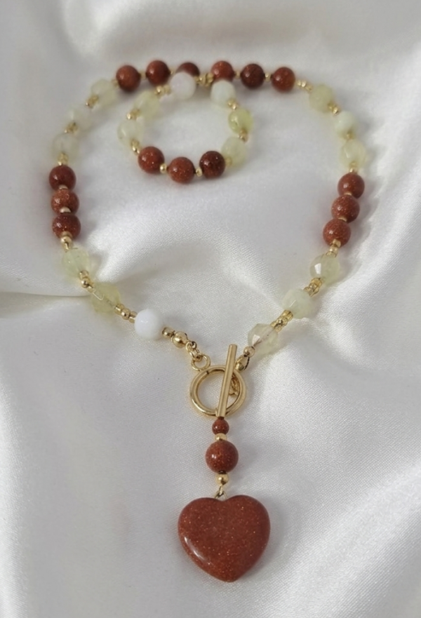 2327b Naszyjnik naturalny kamień piasek pustyni, dolomit 46cm stal chirurgiczna zapinany na patyczek