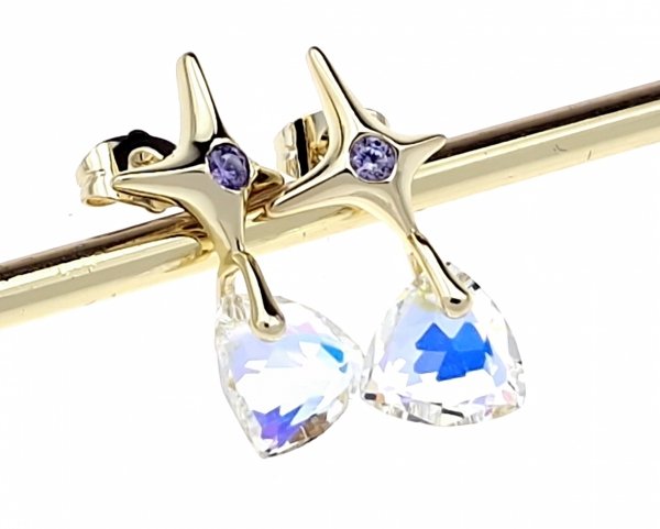 3212 Kolczyki złote pozłacane cyrkonie wiszące 14K Xuping Austrian Crystal