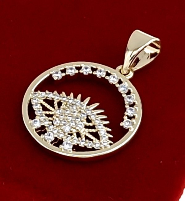 3726g Złota zawieszka błyszcząca pozłacana 14k cyrkonie oko proroka