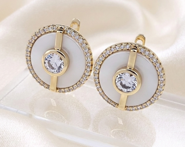 3305 Kolczyki złote pozłacane wiszące 14K cyrkonie 