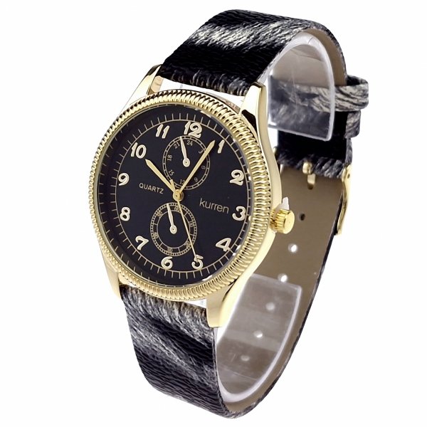 sz145 Zegarek damski Kurren elegancki klasyk pasek motyw zwierzęcy