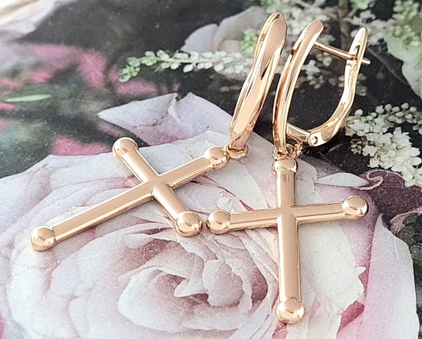 224fZłote kolczyki pozłacane 18k Xuping wiszące krzyżyki