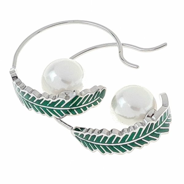 4203 Kolczyki srebrne stal chirurgiczna wiszące celebrytki perła