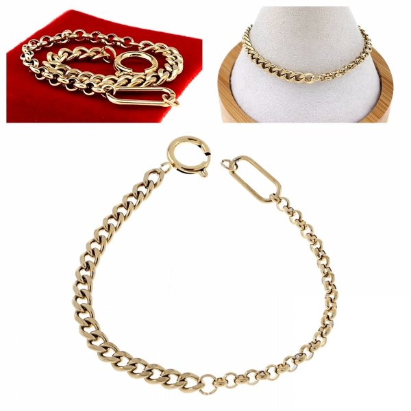 1637b Bransoletka złota 19cm stal chirurgiczna 316L nierdzewna celebrytka 