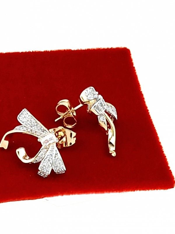 4633 Złote kolczyki pozłacane cyrkonie 18k Xuping wtykane w ucho-sztyft kokardki