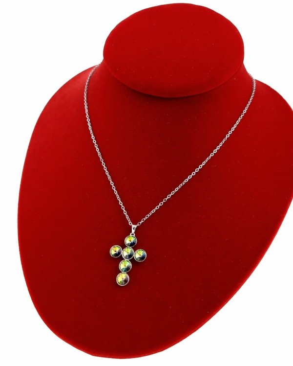 1345a Srebrny naszyjnik 40+5cm pozłacany białym złotem Swaro Austrian Crystal krzyż