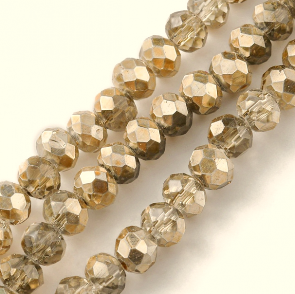 4146c Sznury koralików szklanych fasetowanych kryształki przezroczystych, malowanych, jasnobrązowych, 4 x 3 mm, otwór: 1 mm, około 112 szt