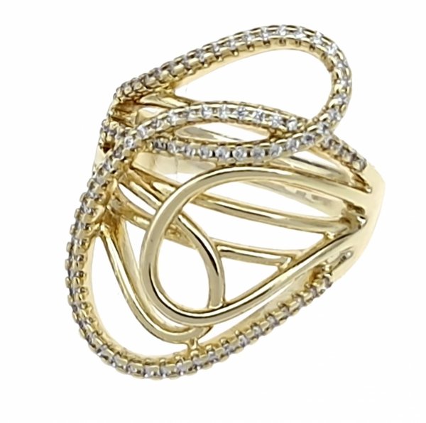 4224 Pierścionek złoty zaręczynowy błyszczący cyrkonie pozłacany 14k