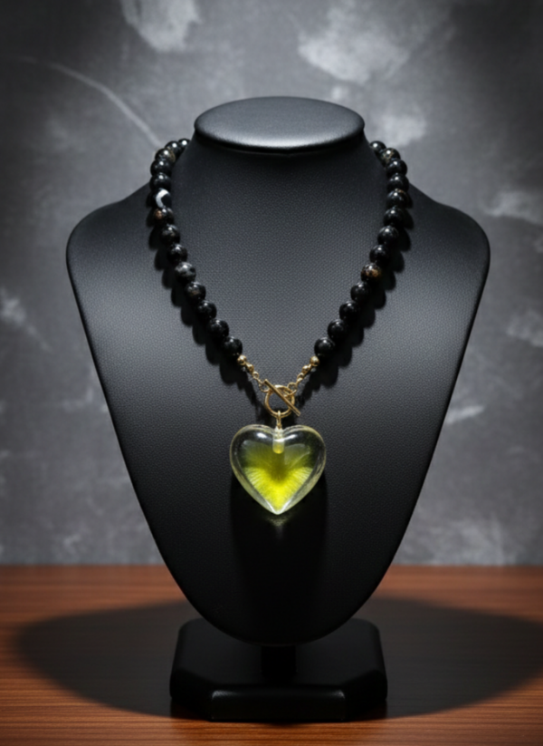 2270 Naszyjnik turmalin kamień naturalny 43cm stal chirurgiczna nierdzewna naszyjnik