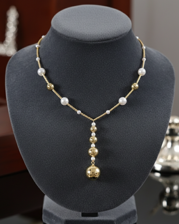 4645b Złoty łańcuszek naszyjnik 40+5cm pozłacany 14k perły