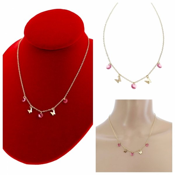 0170 Złoty łańcuszek Austrian Crystal 42+5 naszyjnik pozłacany 14K Xuping motylki