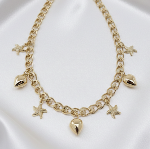 4834 Złoty łańcuszek naszyjnik 40+5cm pozłacany 14k serce rozgwiazda