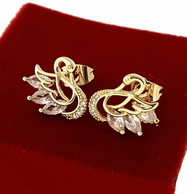 2215 Kolczyki złote pozłacane wiszące 14K łabędź