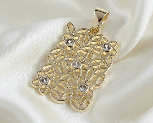 3054 Złota zawieszka błyszcząca pozłacana 14k cyrkonie