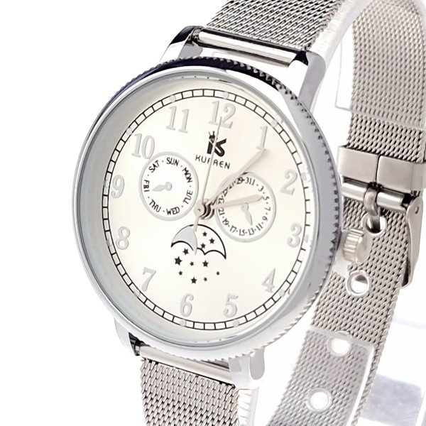 3844 Zegarek damski srebrny stal chirurgiczna Kurren elegancki klasyk
