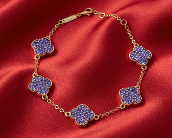 3287 Bransoletka elegancka złota 18+2cm pozłacana 14k cyrkonie koniczyna marokańska