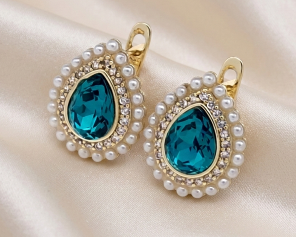 1145b Kolczyki złote pozłacane wiszące 14K cyrkonie Austrian Crystal