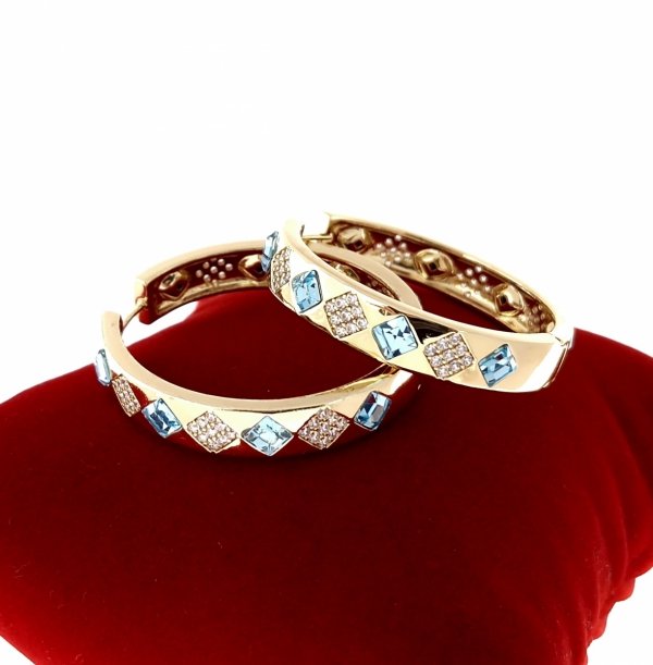 sz183  Kolczyki złote pozłacane 14k wiszące koła 3,5cm Austrian Crystal