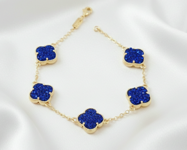 1810a Bransoletka elegancka złota 18+2cm pozłacana 14k cyrkonie koniczyna marokańska
