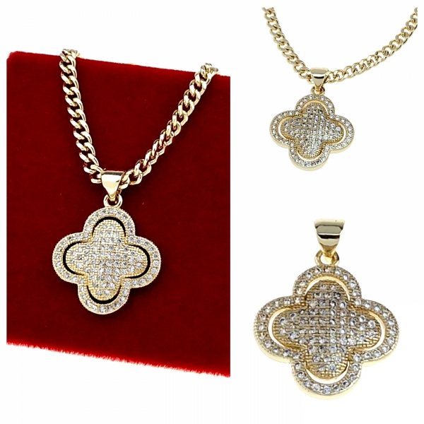 1634 Złota zawieszka cyrkonia błyszcząca pozłacana 14k koniczyna Aisadi