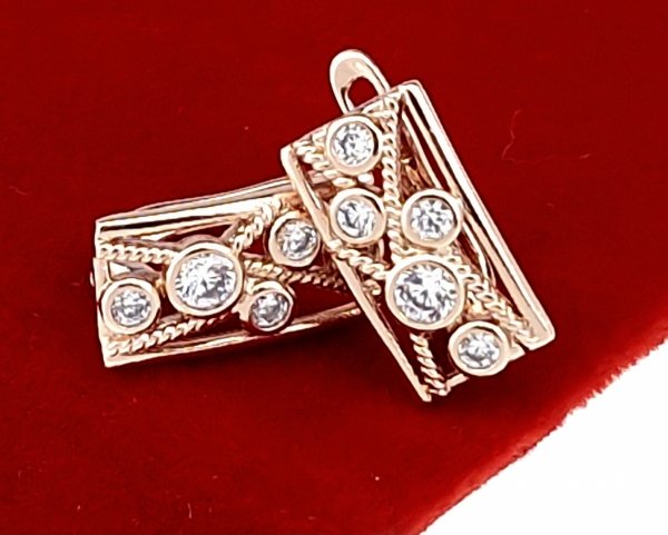 3093 Złote kolczyki cyrkonie pozłacane rose gold Xuping wiszące 
