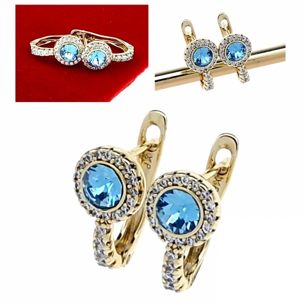 1117a Kolczyki złote Austrian Crystal pozłacane cyrkonie wiszące 14K Xuping 