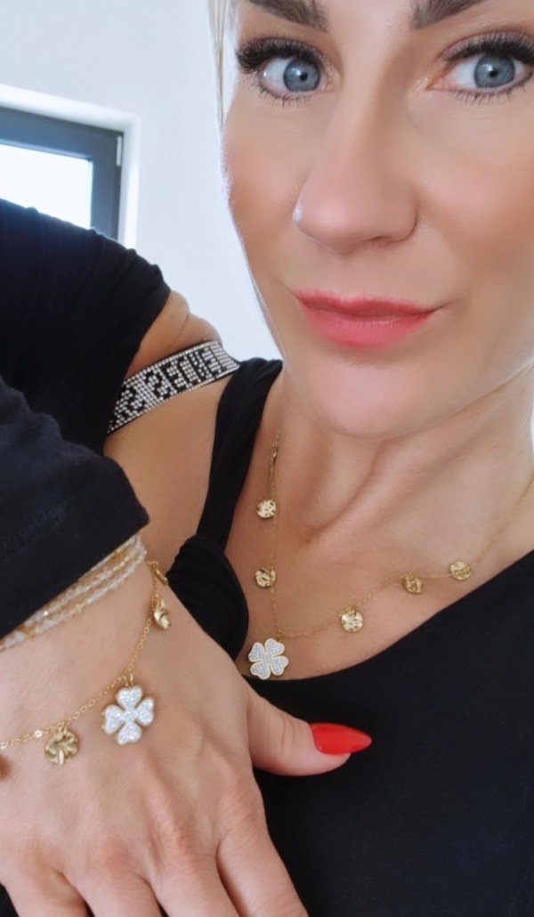 @1092 Bransoletka złota 18+3 stal chirurgiczna 316L celebrytka koniczynka
